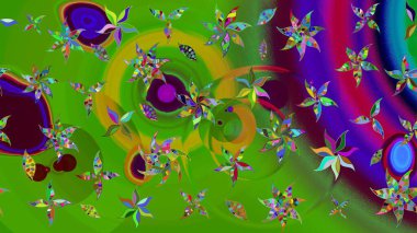 Küçük çiçekli yay deseni çiz. Raster illüstrasyonu. Suluboya tarzında yeşil renkler üzerine.