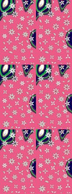 Sevimli çiçek raster deseni. Renkli Bahar Teması eskiz kalıbı. Düz Çiçek Elementleri Tasarımı. Pembe renkte çiçekler.