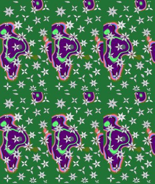 Raster illüstrasyonundaki çiçek desenli çizim. Yeşil renkli çiçekler. Renkli Bahar Teması eskiz kalıbı. Düz Çiçek Elementleri Tasarımı.