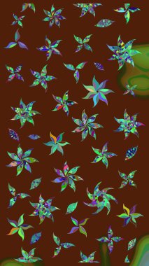 El çizimi çiçek çizimi deseni (fayans). Şirin çiçekli, desenli, kahverengi renkli bir eskiz deseni. Tekstil için suluboya çizim deseni.