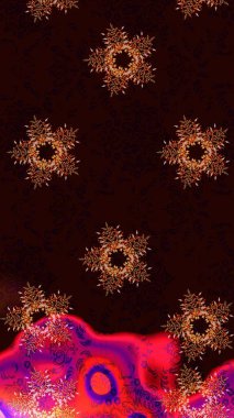 Renkli arka planda izole kar taneleri. Raster illüstrasyonu. Kar taneleri radyal siyah, kahverengi ve kırmızı renkler.