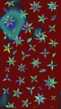 Raster illüstrasyonu. Suluboya, elle çizilmiş. Eskiz arkaplan modeli. Kırmızı yapraklı yabani çiçekler.