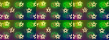 Yeşil, mavi ve kahverengi kar taneleri. Kar tanelerinin soyut arkaplanlı Noel arkaplanı. Güzel tasarım. Raster illüstrasyonu. Noel için tatil tasarımı, Yeni Yıl moda baskıları.