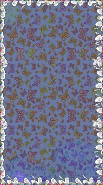 Karala, karala, karala. Mavi arka planda renksiz bir kelebek deseni. Raster. Mavi renkte resim.