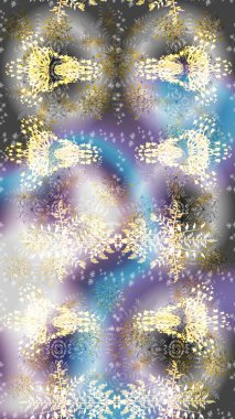 Gri, nötr ve mavi renkli küçük çiçekler ve gri, nötr ve mavi renkli komik böcekler, raster deseni, illüstrasyon.