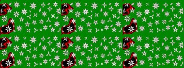 Renkli Bahar Teması eskiz kalıbı. Yeşil renkli çiçekler. Raster illüstrasyonundaki çiçek desenli çizim. Düz Çiçek Elementleri Tasarımı.