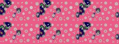 Çiçekli çiçek deseni, suluboya. Pembe renkli çiçekler. Renkli Bahar temalı eskiz kalıbı. Düz Çiçek Elementleri Tasarım Raster illüstrasyonu.