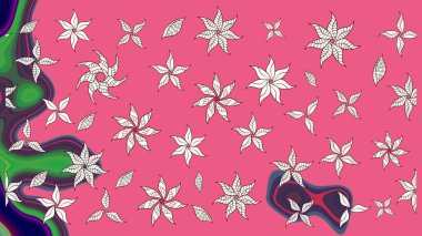 Eskiz tarzı pembe renkler. Şirin karalamalı çiçek desenli çizim. El yapımı çiçek ve bitki koleksiyonu. Raster illüstrasyonu. Raster illüstrasyonu.