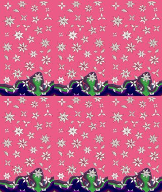 Raster Çiçek İllüstrasyonu güzel tekstil. Pembe renkli etnik çiçeklerle süslenmiş zarif bir eskiz..