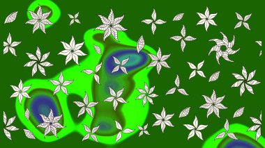 Raster düz çiçek çizim deseni. Hediye ambalaj kağıdı, tebrik kartları, posterler ve pankart tasarımı. Yeşil renkte çiçekler.