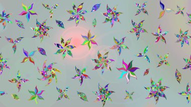 Gri renklerde. Raster illüstrasyonu. 3D çiçekler, çizim.