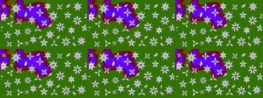 El çizimi çiçekli soyut çizim kalıbı. Raster illüstrasyonu. Yeşil renkte çiçekler.