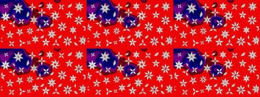 Raster düz çiçek çizim deseni. Hediye ambalaj kağıdı, tebrik kartları, posterler ve pankart tasarımı. Kırmızı renkte çiçekler.