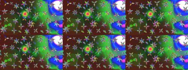 Sanat, çiçeklere ilham verir ve arka plan bırakır. Karalama çiçekleri çizim kalıbı. Raster deseni. Yeşil el çizimi desen.