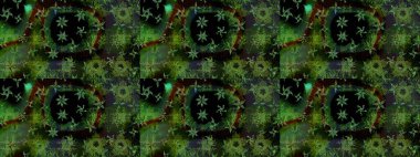 Küçük çiçekli yay deseni çiz. Suluboya tarzında yeşil renkte. Raster illüstrasyonu.