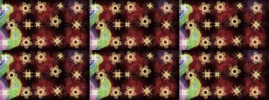 Siyah, kahverengi ve kırmızı renklerde altın elementli eskiz deseni. Noel, kar tanesi, yeni yıl 2019.