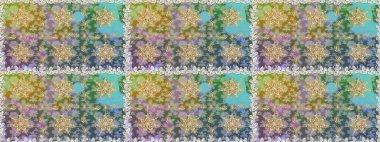 Damask kusursuz yinelenen arkaplan. Barok tarzında altın çiçekli süs. Doku arka planında altın duvar kâğıdı. Tarafsız renklerde altın element.