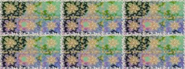 Altın çiçekli, pürüzsüz desen. Tarafsız renklerde altın element. Barok tarzında altın çiçekli süs. Damask arkaplanı.