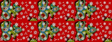 Raster Çiçek İllüstrasyonu güzel tekstil. Kırmızı ve nötr renklerdeki etnik çiçeklerle zarif bir eskiz..