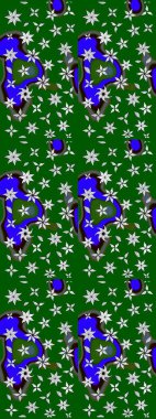 Elle çizilmiş çiçek desenli Raster çizimi. Tekstil, kumaş, ambalaj, hatıra defteri için hoş bir çiçek arkaplanı. Çocuksu tasarım. Yeşil ve mavi arkaplanda.