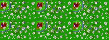 Renkli Yaz Temalı eskiz kalıbı. Raster Illustrasyon 'daki Çiçek Deseni' nin son moda çizimi. Düz Çiçek Elementleri Tasarımı. Güzel kumaş deseni.