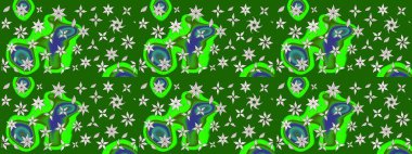 Düz Çiçek Elementleri Tasarımı. Çiçeksel fantezi tasarımı ve parlak bir arka plan çizimi. Renkli Bahar Teması çizim şablonu.