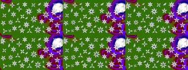 Süslü kumaş deseni. Düz Çiçek Elementleri Tasarımı. Renkli Bahar Teması eskiz kalıbı. Raster illüstrasyonunda çiçek deseni çizimi.