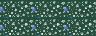 Yeşil ve nötr renklerde Asya tekstil tarzında. Suluboya çiçekli çiçek deseni. Raster illüstrasyonu.