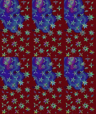 Çiçek süslemeli çizim deseni. Kırmızı renkte çiçekler. Raster illüstrasyonu.