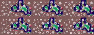 Raster illüstrasyonundaki çiçek desenli çizim. Kahverengi renkte çiçekler.