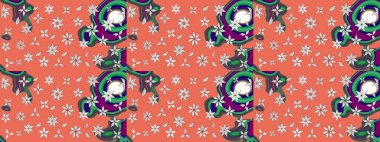 Turuncu renkli şirin çiçek desenleri. Raster Modaya uygun kumaş deseni. Renkli Bahar Teması eskiz kalıbı. Düz Çiçek Elementleri Tasarımı.