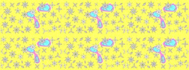 Raster illüstrasyonundaki çiçek desenli çizim. Sarı renkte çiçekler.