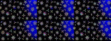 Renkli Yaz Temalı eskiz kalıbı. Düz Çiçek Elementleri Tasarımı. Siyah renkli çiçekler. Raster illüstrasyonunda çiçek deseni çizimi.