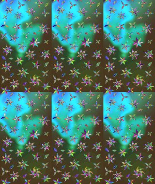 Yeşil renkte güzel çiçekler, suluboya desenli, duvar kağıdı, kart ya da kumaş için fayanslı eskizler. Raster..