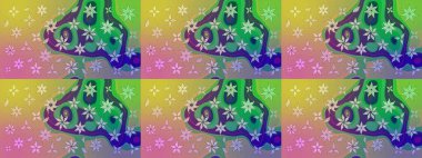 3D çiçekler, eskiz. Raster illüstrasyonu. Yeşil renklerde.