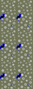 Yeşil ve beyaz renkli çiçekler. Raster illüstrasyonu. Yeşil ve beyaz renkte çiçek çizimi. Çiçek deseni. Şatafatlı bahar bahçesi dokusu.