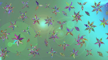 Renkli Bahar Teması eskiz kalıbı. Raster illüstrasyonundaki çiçek desenli çizim. Düz Çiçek Elementleri Tasarımı. Yeşil renkte çiçekler.