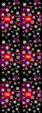 Kumaş desenli papatya çiçeği detayı. Siyah ve nötr renkte çiçekler.