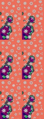 Raster düz çiçek çizim deseni. Hediye ambalaj kağıdı, tebrik kartları, posterler ve pankart tasarımı. Turuncu ve nötr renkte çiçekler.