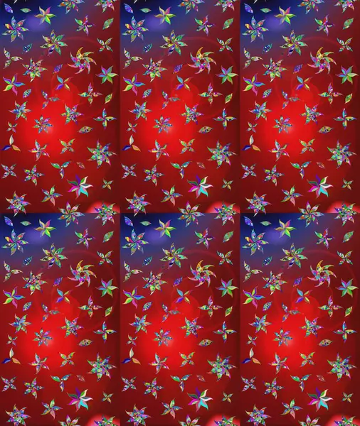 Suluboya çiçekli çiçek deseni. Raster illüstrasyonu. Kırmızı renkte Asyalı tekstil.