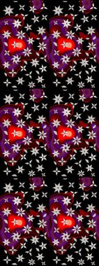 Kumaş desenli papatya çiçeği detayı. Siyah ve nötr renkte çiçekler.