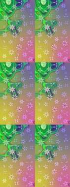 Düz Çiçek Elementleri Tasarımı. Raster illüstrasyonu. Taslak desenli, modaya uygun kumaş deseni. Renkli Bahar Teması eskiz kalıbı. Şirin çiçek elementleri..