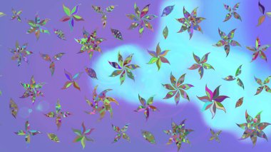 Sevimli çiçek raster deseni. Düz Çiçek Elementleri Tasarımı. Renkli Bahar Teması eskiz kalıbı. Mor renkte çiçekler.