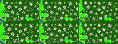 Üzerinde yeşil renkte karalamalar olan çiçek desenleri çiz. Raster illüstrasyonu.