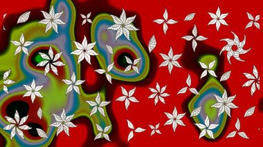 Raster illüstrasyonundaki çiçek desenli çizim. Süslü kumaş deseni. Düz Çiçek Elementleri Tasarımı. Renkli Bahar Teması çizim şablonu.