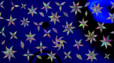 Küçük çiçekli basit bir çiçek çizimi. Raster illüstrasyonu. Mavi renkte şirin çiçekler. Moda baskısı, albüm, ambalaj kağıdı, duvar kağıdı için zarif dekoratif süslemeler..