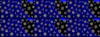 Raster Çiçek İllüstrasyonu 'nun şirin tekstili. Mavi renkli etnik çiçeklerle zarif eskiz deseni.