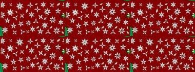 Raster düz çiçek çizim deseni. Hediye ambalaj kağıdı, tebrik kartları, posterler ve pankart tasarımı. Kırmızı renkte çiçekler.