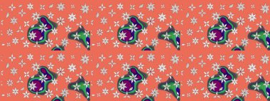 Ağaç dallı bahar çiçekleri ile desen, turuncu renklerde çiçek silueti. Raster deseni.