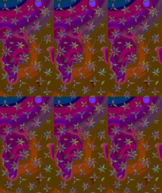 Çiçekli karalama şeklinde Raster çiçek deseni. Kahverengi renkli çiçekler. Nazik, sevimli çiçek arkaplanı..